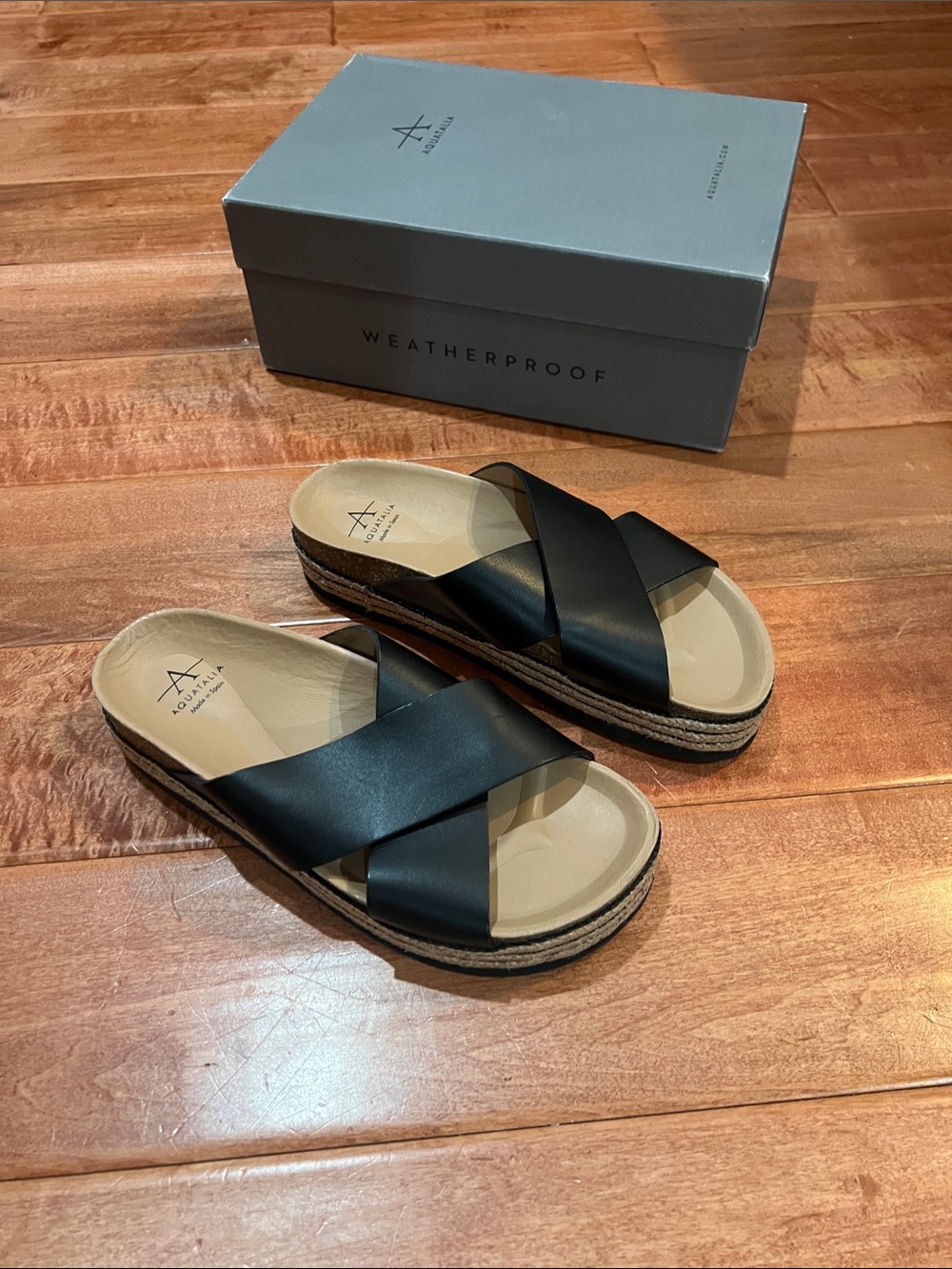 Aquatalia Weatherproof Black Crisscross Platform Slide Sandals